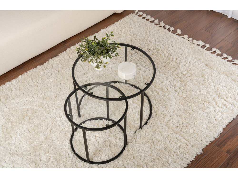 Conjunto de 2 mesas de centro metálicas "Aurum" - 60 x 60 x 43 cm - Preto Transparente