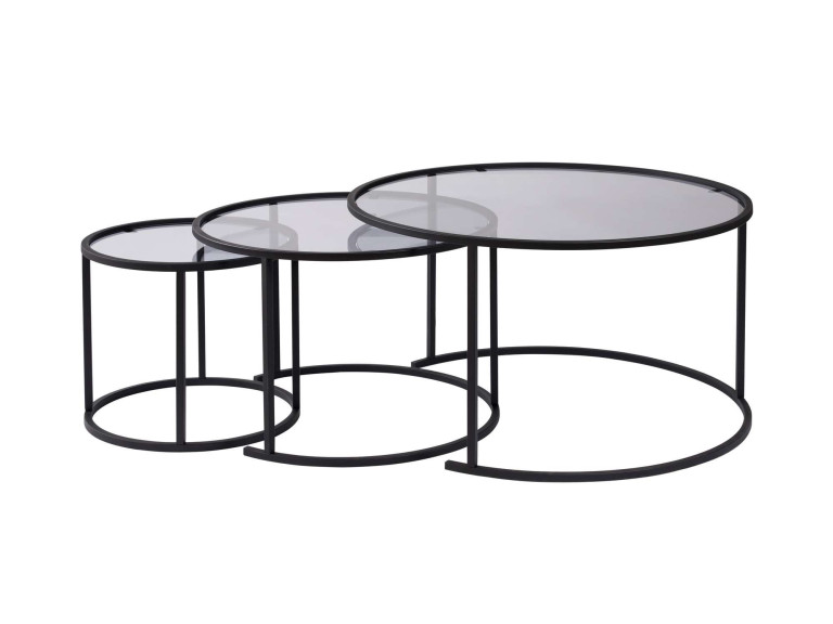 Conjunto de 3 mesas de centro metálicas "Aurum" - 80 x 80 x 43 cm - Preto cinzento