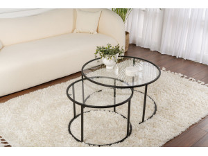 Conjunto de 2 mesas de centro metálicas "Aurum" - 80 x 80 x 43 cm - Preto Transparente 2