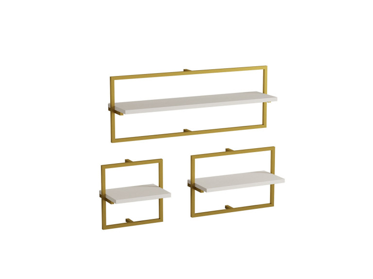 Prateleira de parede em madeira "Yeso" - 80 x 20 x 30 cm - Branco, dourado