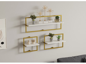 Prateleira de parede em madeira "Yeso" - 80 x 20 x 30 cm - Branco, dourado 2