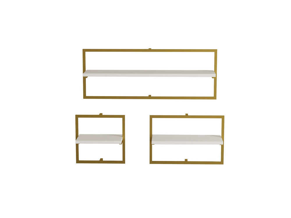Prateleira de parede em madeira "Yeso" - 80 x 20 x 30 cm - Branco, dourado