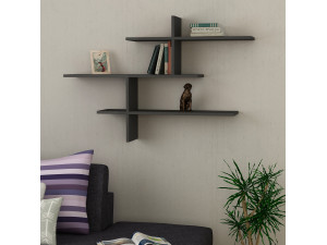 Prateleira de parede em madeira "Leo" - 123 x 22 x 80 cm - Antracite 2