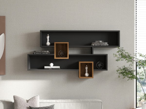 Prateleira de parede em madeira "Karen" - 120 x 22 x 75 cm - NogueiraAntracite 2