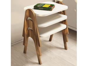 Conjunto de 3 mesas de centro "Paris" em madeira - 48 x 35 x 72 cm - Creme 2