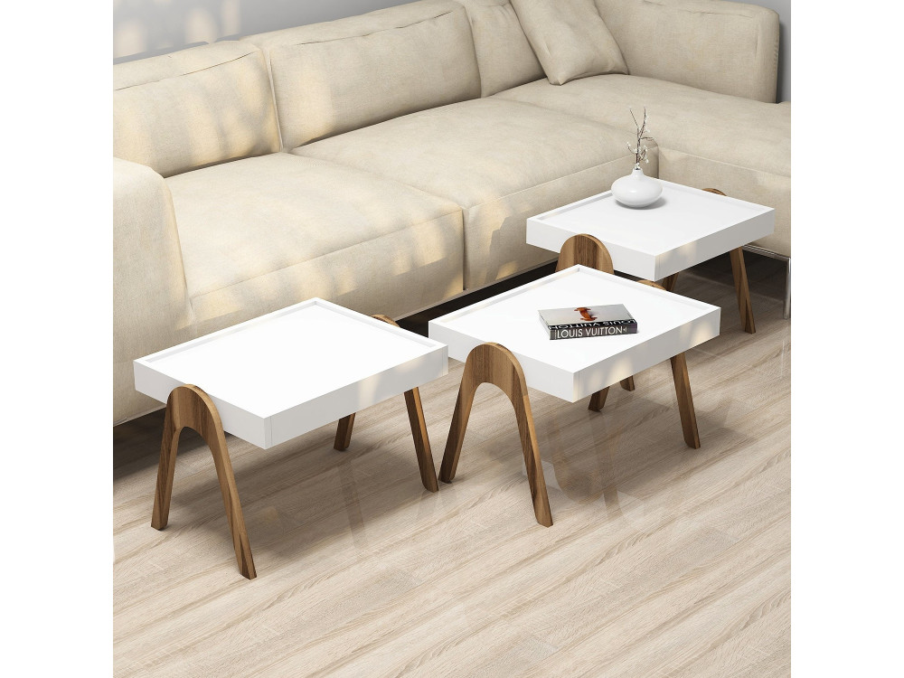 Conjunto de 3 mesas de centro "Roma" em madeira - 53 x 40 x 64 cm - Branco