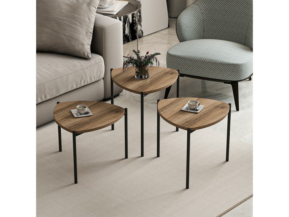 Conjunto de 3 mesas de centro "Lenny" em madeira - 45 x 45 x 45 cm - Castanho