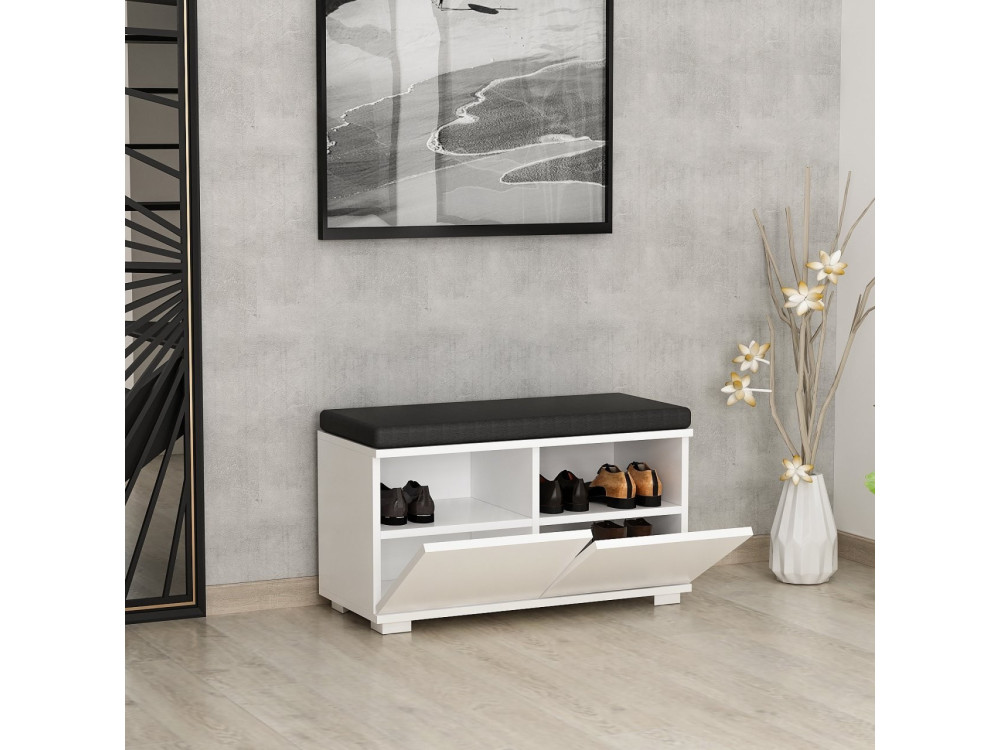Sapateira de madeira "Drago" - 80 x 35 x 42 cm - Branco
