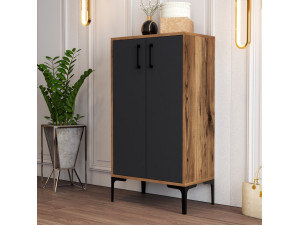Sapateira de madeira "Prag" - 60 x 35 x 111 cm - Cinzento antracite 2