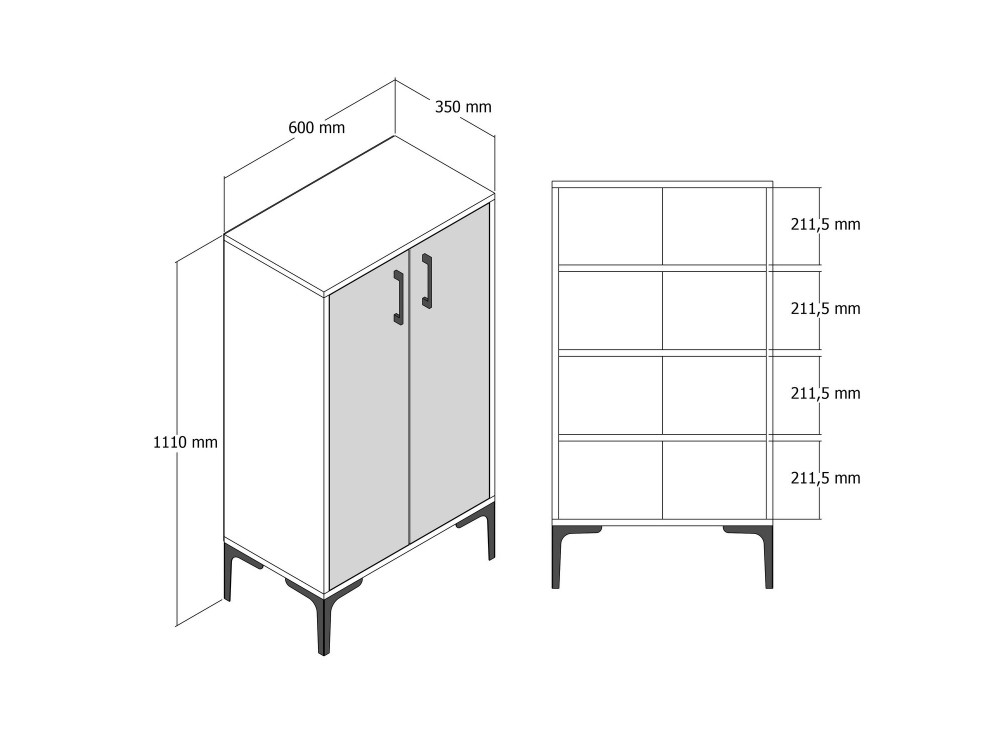 Sapateira de madeira "Prag" - 60 x 35 x 111 cm - Cinzento antracite