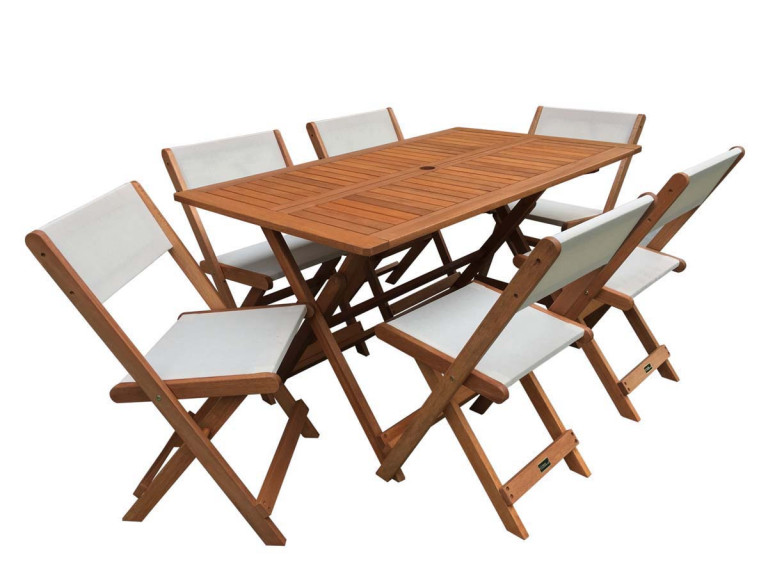 Móveis de jantar para jardim "Seoul" - 1 mesa + 6 cadeiras - Bordo - Bege