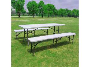 Conjunto de mesa de jardim dobrável + 2 bancos "Foldy" - Branco 2