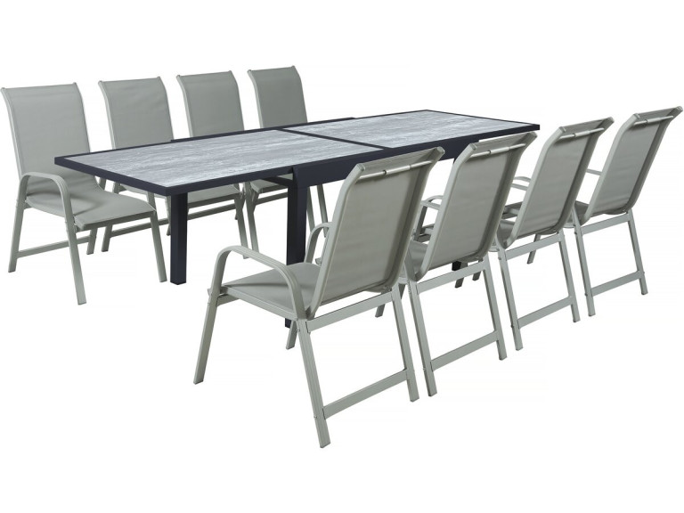 Mesa e cadeiras de jardim em alumínio extensível "Lagos" - 140/280 x 90 x 76 cm - 8 lugares sentados - Cinzento claro