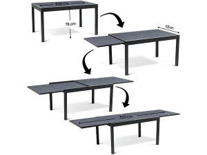 Conjunto de Mobiliário de Jardim Lagos - 200/320 x 105 x 76 cm - 12 Cadeiras - Cinza Escuro 2