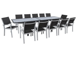 Conjunto de jantar extensível para exterior "Lagos" - Mesa extensível 200/320 x 105 x 76 cm - 12 cadeiras - Preto