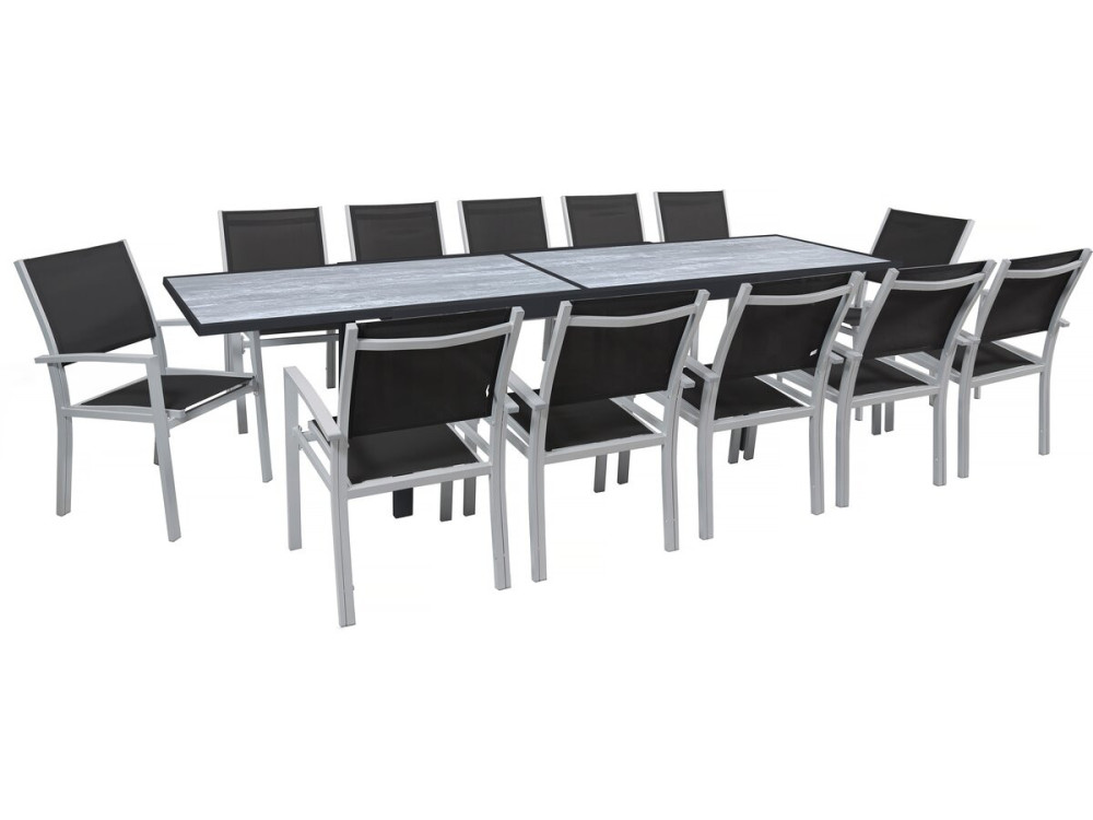 Conjunto de jantar extensível para exterior "Lagos" - Mesa extensível 200/320 x 105 x 76 cm - 12 cadeiras - Preto