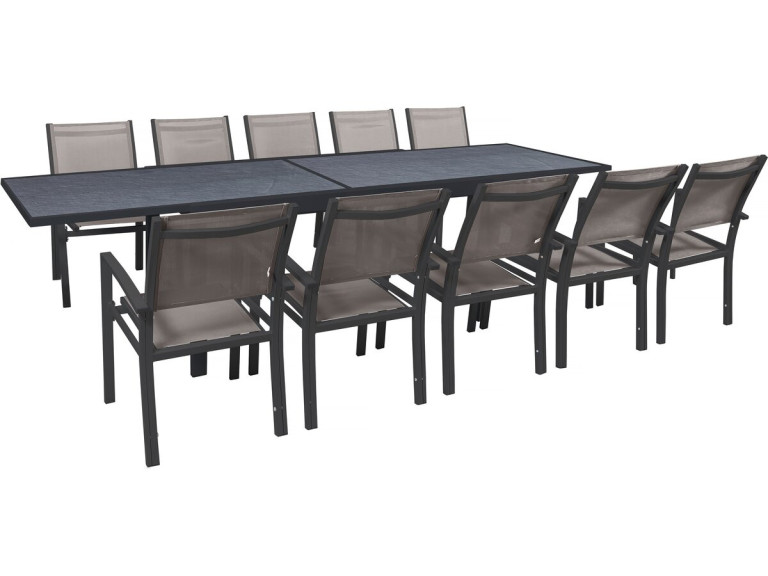 Conjunto de jantar extensível para jardim "Lagos" - 200/320 x 105 x 76 cm - 10 cadeiras - Taupe