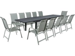 Conjunto de jantar de jardim "Lagos" - 200/320 x 105 x 76 cm - 12 cadeiras - Cinza claro