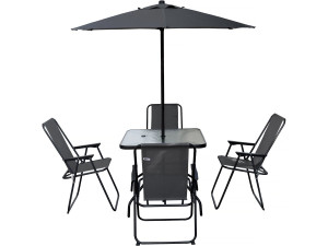 Mesa e cadeiras de jardim em metal "Convivia" com guarda-sol - 4 lugares - Cinzento antracite