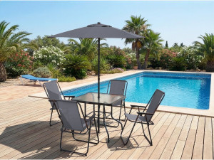 Mesa e cadeiras de jardim em metal "Convivia" com guarda-sol - 4 lugares - Cinzento antracite 2