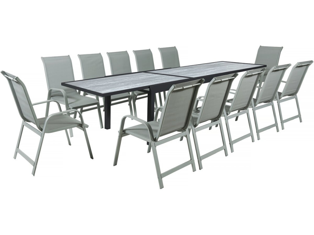 Mesa e cadeiras de jardim em alumínio extensível "Lagos" - 200/320 x 105 x 76 cm - Taupe - Capacidade para 12 pessoas