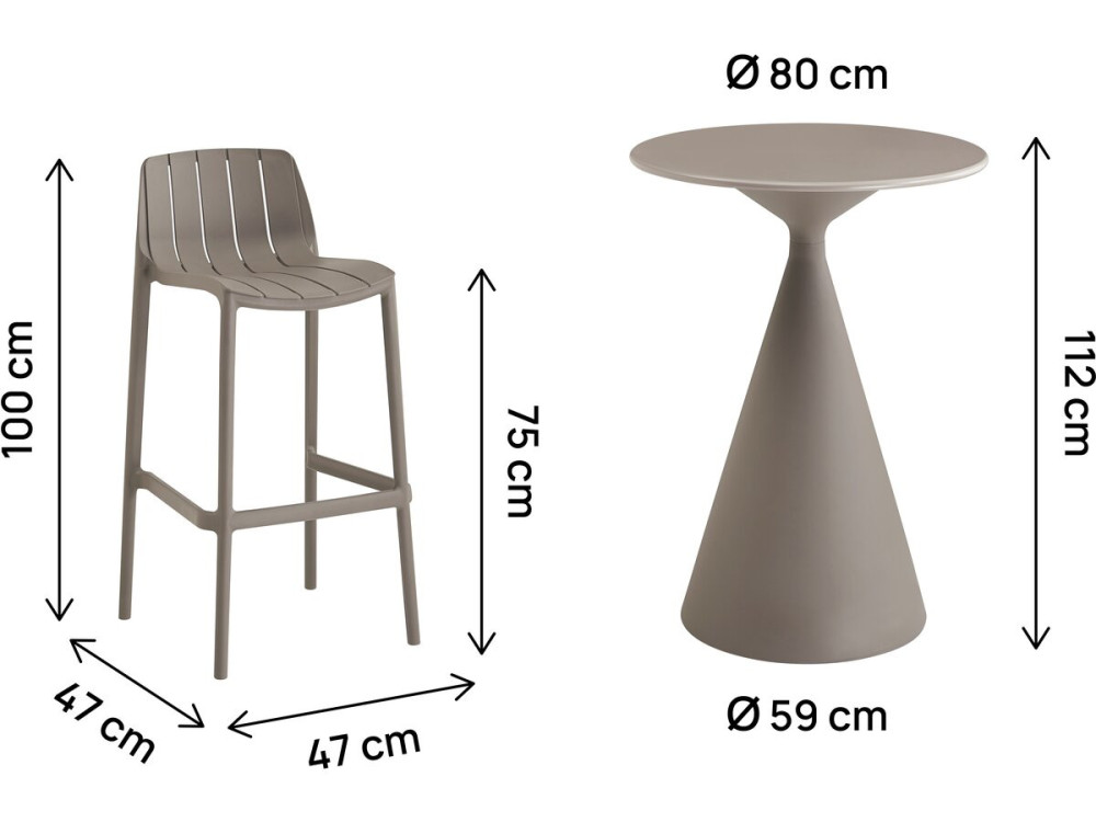 Mesa bistrô e cadeiras altas empilháveis "Vaena" - 2 lugares - Taupe