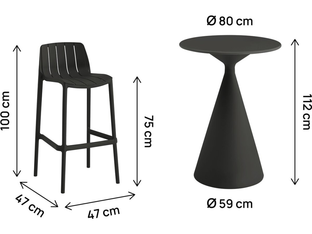 Mesa e cadeiras bistrô empilháveis "Vaena" - 2 lugares - Preto