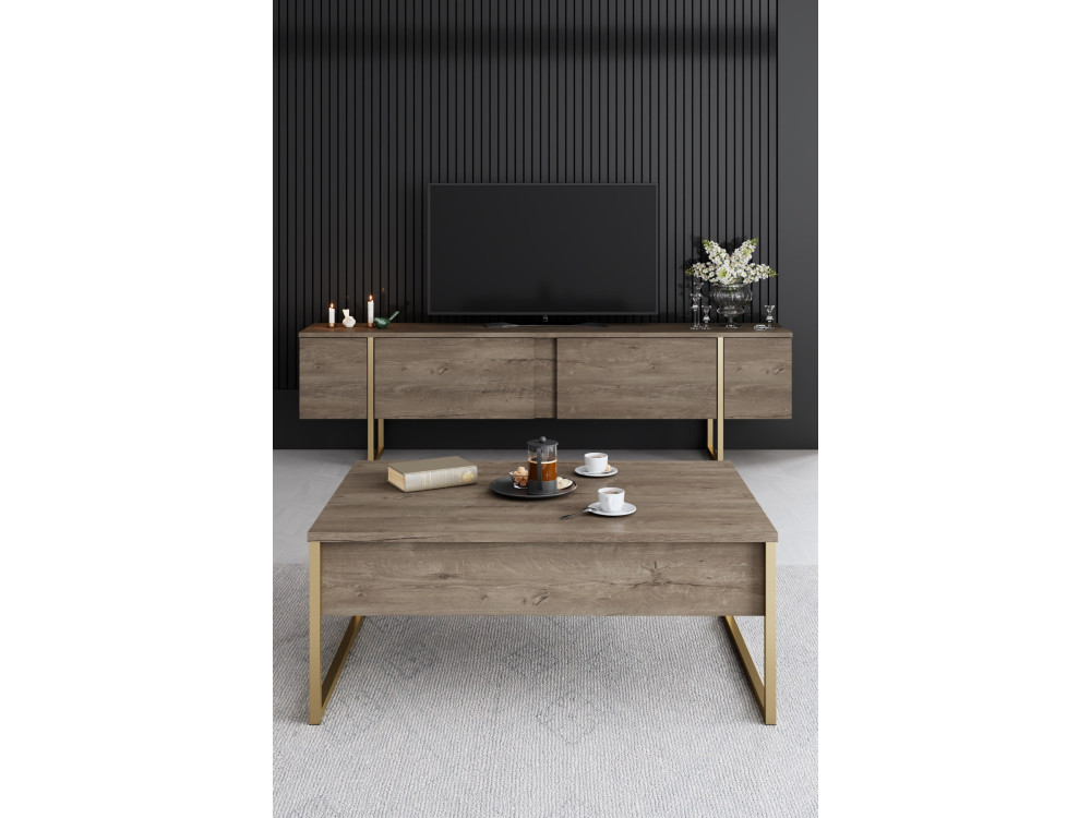 Conjunto de mobiliário para sala de estar em madeira "Luxe" - 160 x 35 x 80 cm - Castanho