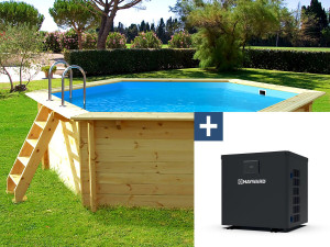 Piscina de madeira “Hawai” - 4,10 x 1,18 m + Mini bomba de calor 3,5kW - Metal - Cinza