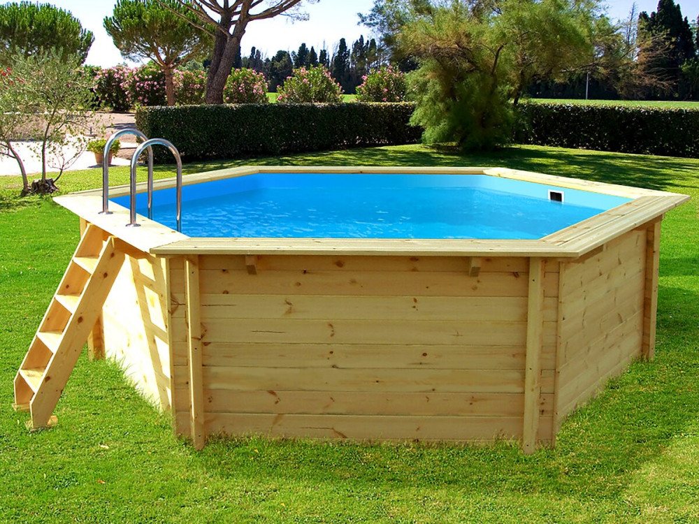 Piscina de madeira “Hawai” - 4,10 x 1,18 m + Mini bomba de calor 3,5kW - Metal - Cinza