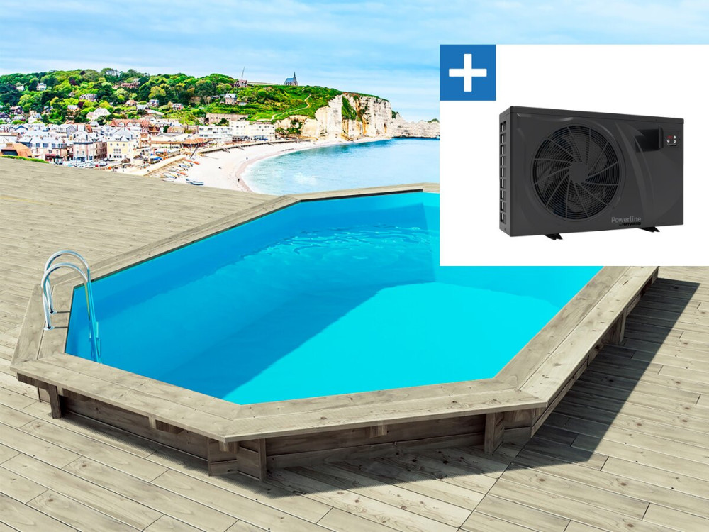 Piscina em madeira "Brazilia 130", 5,86 x 3,86 x 1,31 m + Bomba de calor - 6,1 kW de potência