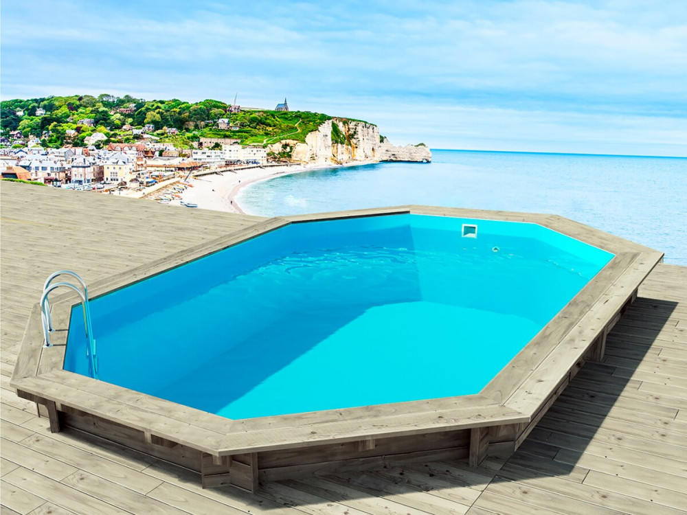 Piscina em madeira "Brazilia 130", 5,86 x 3,86 x 1,31 m + Bomba de calor - 6,1 kW de potência