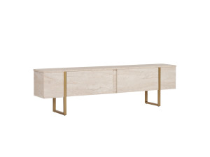 Suporte para televisor em madeira "Onera" - 180 x 30 x 50 cm - Travertino / Ouro