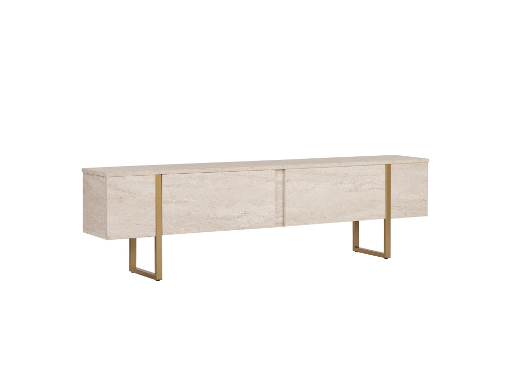 Suporte para televisor em madeira "Onera" - 180 x 30 x 50 cm - Travertino / Ouro