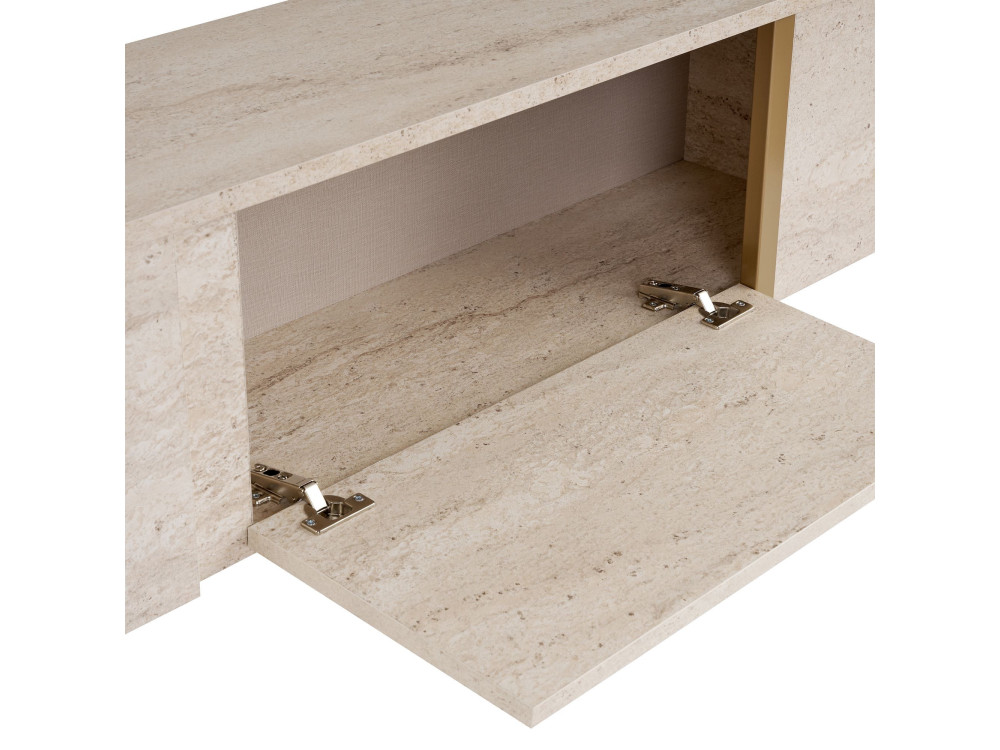 Suporte para televisor em madeira "Onera" - 180 x 30 x 50 cm - Travertino / Ouro