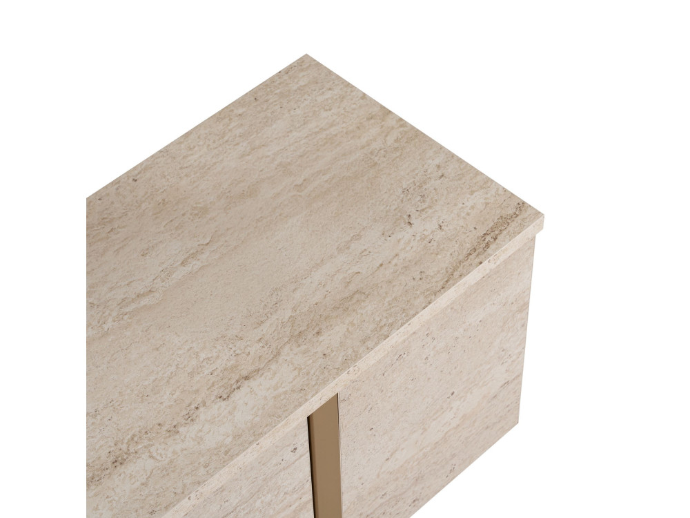 Suporte para televisor em madeira "Onera" - 180 x 30 x 50 cm - Travertino / Ouro