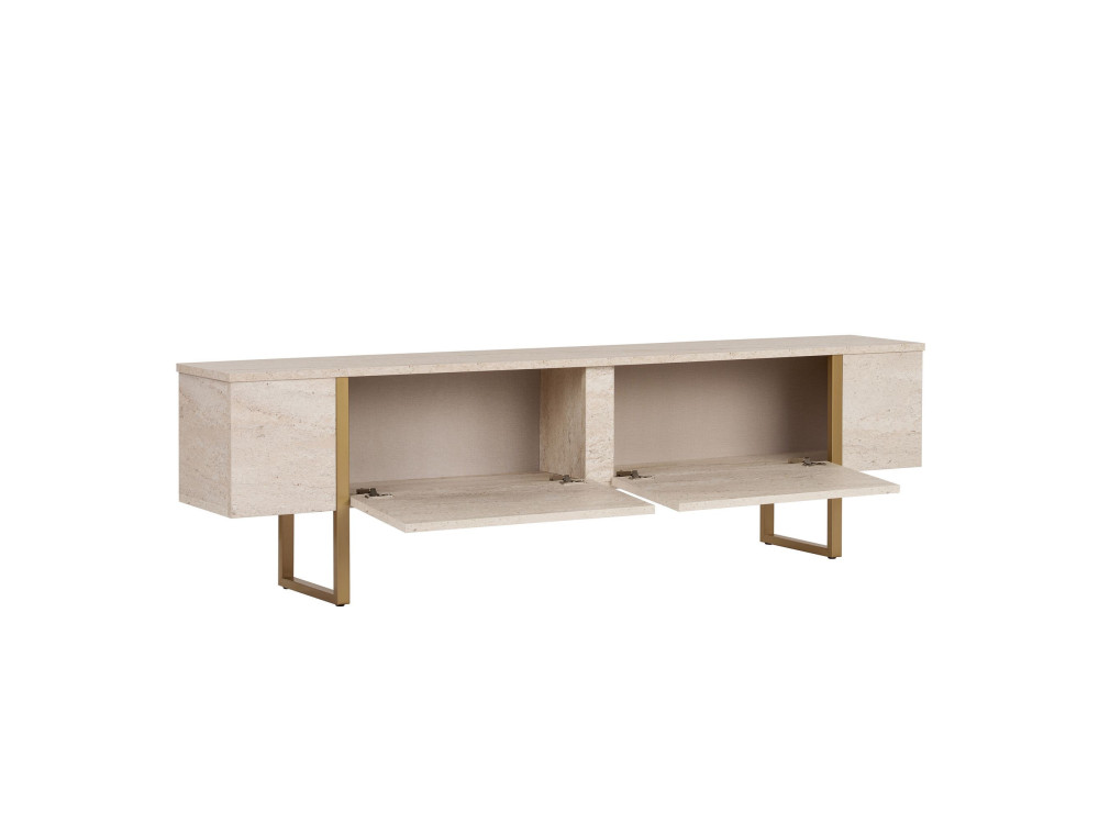 Suporte para televisor em madeira "Onera" - 180 x 30 x 50 cm - Travertino / Ouro