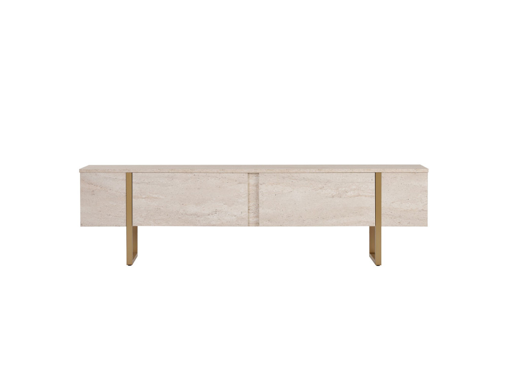 Suporte para televisor em madeira "Onera" - 180 x 30 x 50 cm - Travertino / Ouro