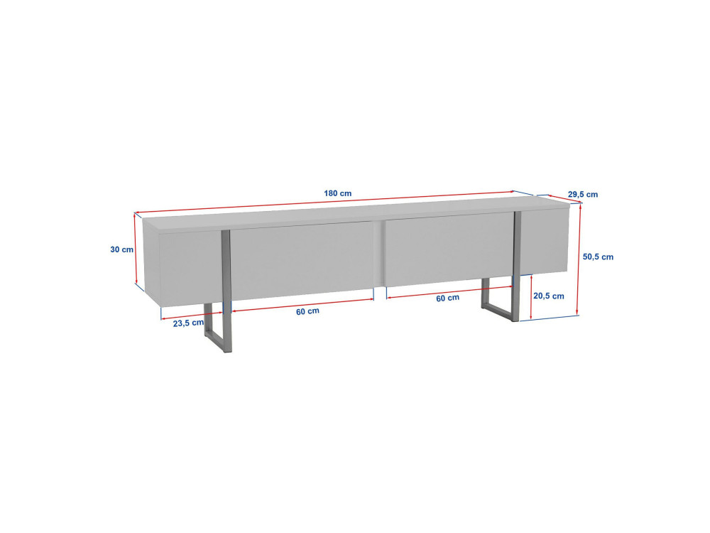 Suporte para televisor em madeira "Onera" - 180 x 30 x 50 cm - Travertino / Ouro