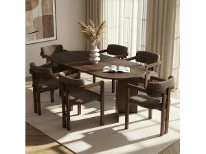 Conjunto de mesa e cadeiras de madeira Meridia 6" (7 peças) - 180 x 90 x 75 cm - Castanho 2