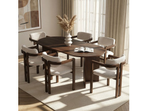 Conjunto de mesa e cadeira de madeira Meridia 6" (7 peças) - 180 x 90 x 75 cm - Branco 2