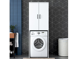 Armário para máquina de lavar roupa "Losal" em madeira - 65 x 62 x 181 cm - Branco 2