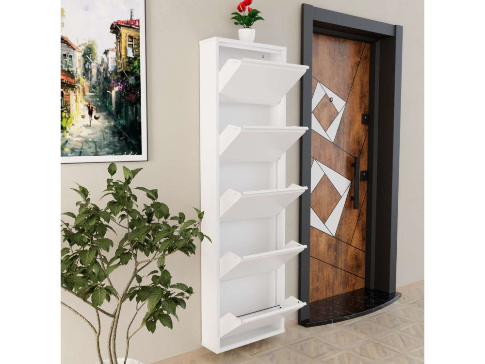 Sapateira metálica "Ayse" - 50 x 15 x 169 cm - Branco