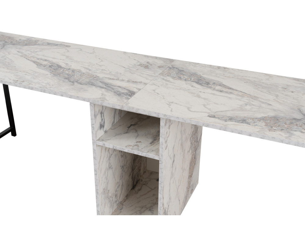 Secretária dupla "Twin" com 2 prateleiras de madeira - 240 x 60 x 74 cm - Branco marmoreado