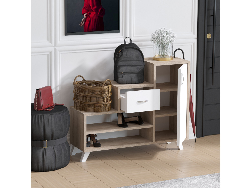 Sapateira de madeira "Retro" - 90 x 33 x 77 cm - Bege