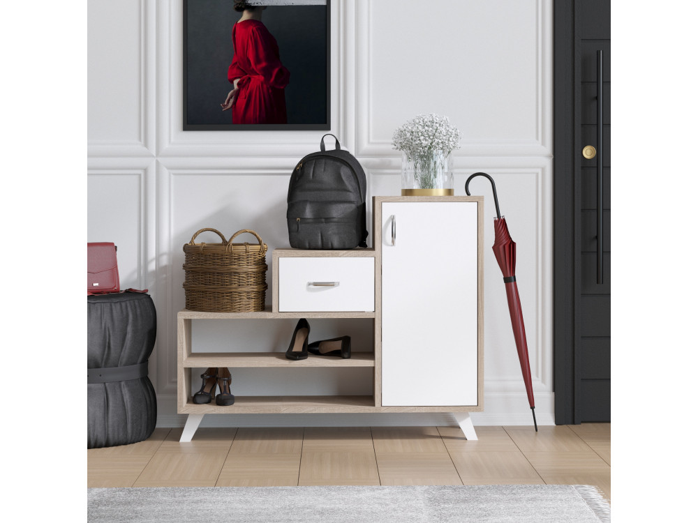 Sapateira de madeira "Retro" - 90 x 33 x 77 cm - Bege