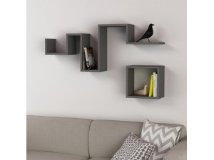 Prateleira de parede em madeira "Follow" - 116 x 20 x 45 cm - Cinzento antracite 2