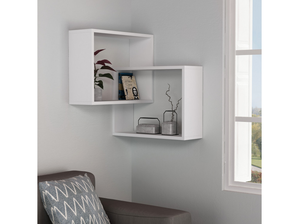 Conjunto de 2 prateleiras de canto de madeira "Ring" - 68 x 60 x 68 cm - Branco