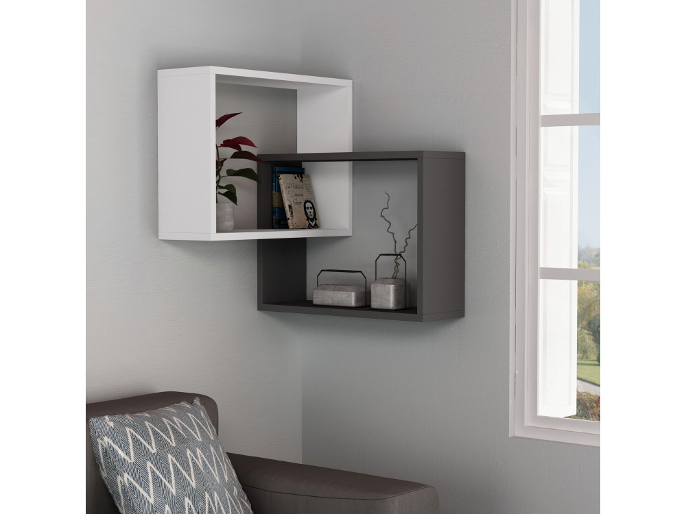 Conjunto de 2 prateleiras de canto de madeira "Ring" - 68 x 60 x 68 cm - Cinzento antracite