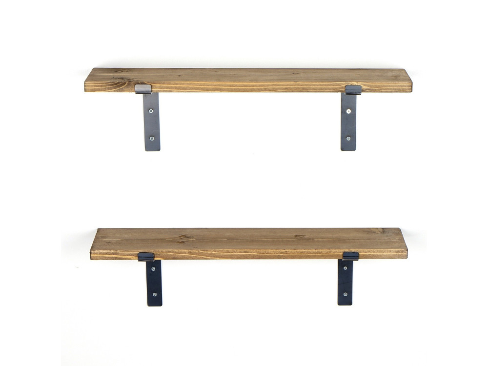 Conjunto de 2 prateleiras de parede em madeira "Looby" - 60 x 14 x 16 cm - Castanho